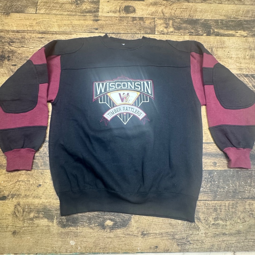 Wisconsin Timber Rattlers Sweatshirt Crew Neck‎ Pullover Black Burgundy Size L
